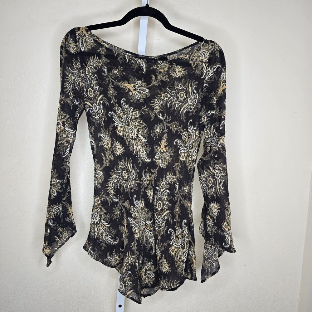 VTG Y2K Express 100% Silk Sheer Brown Top Whimsygoth Size 9/10